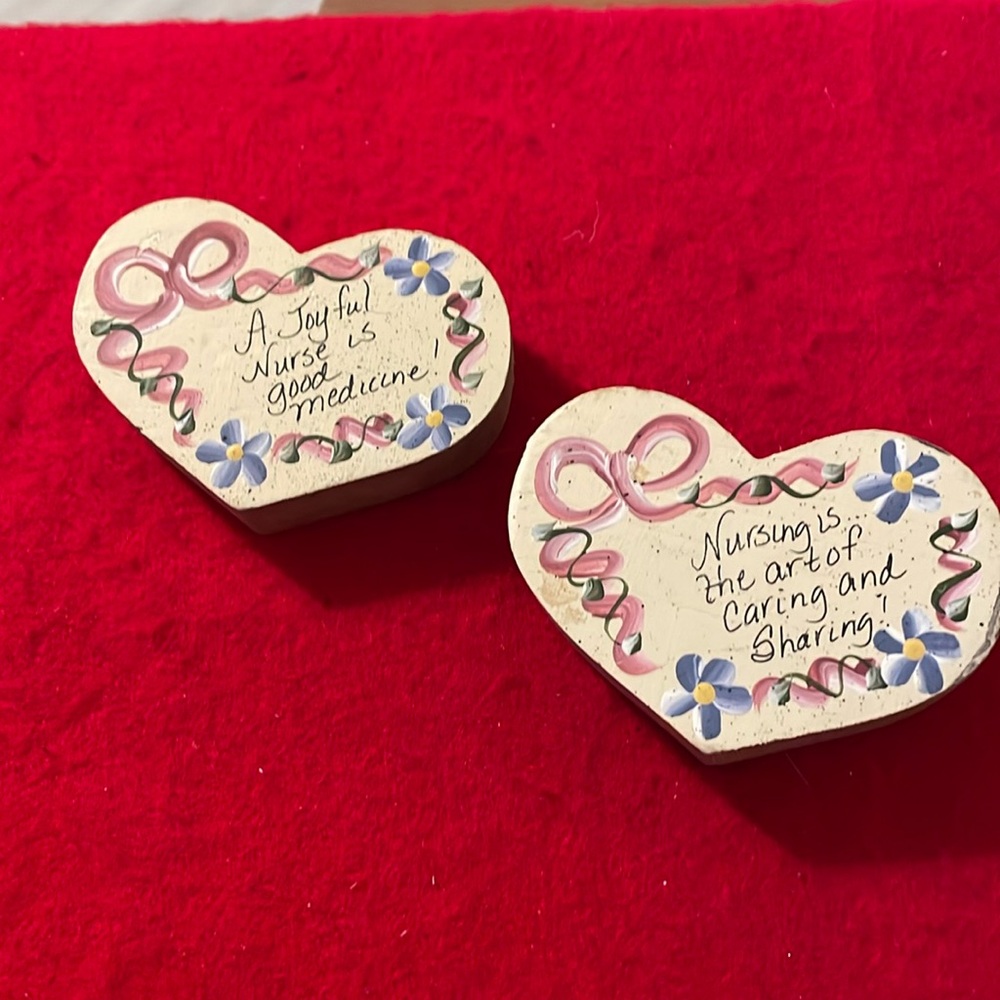 Beautiful Set of Heart Wooden Fridge Magnets-Handpainted-Nurse Sentiments